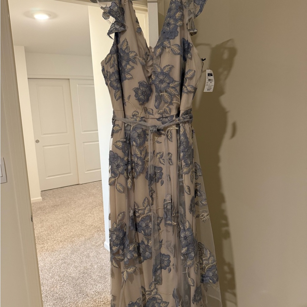 Nordstrom Blue and Cream Maxi Sundress with Flutter Sleeves